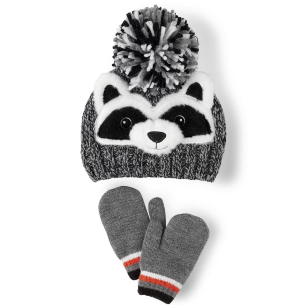 Baby And Toddler Boys Racoon Beanie And Mittens 2-Piece Set